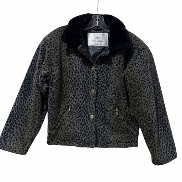 Nils Resort Wear Medium Vintage Vegan Faux Fur Trim Leopard Print Bomber Jacket - Picture 2 of 6